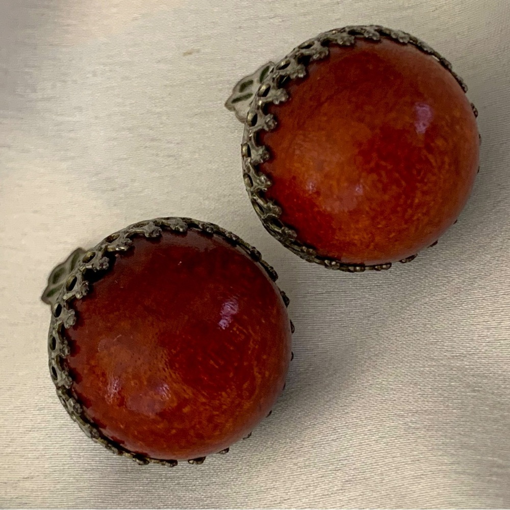 Vintage Clip On Round Button Earrings